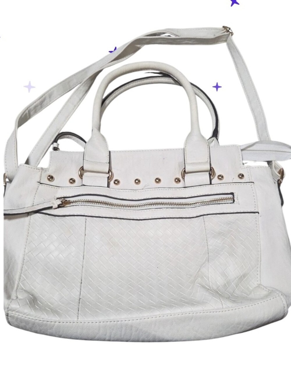 Jessica Simpson White Woven Accent Satchel Shoulder Bag